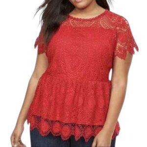 Lane Bryant Vibrant Red Lace Peplum Blouse Size 14